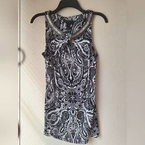 INC International Concepts Black and White Tie Front Sleeveless Tank Top